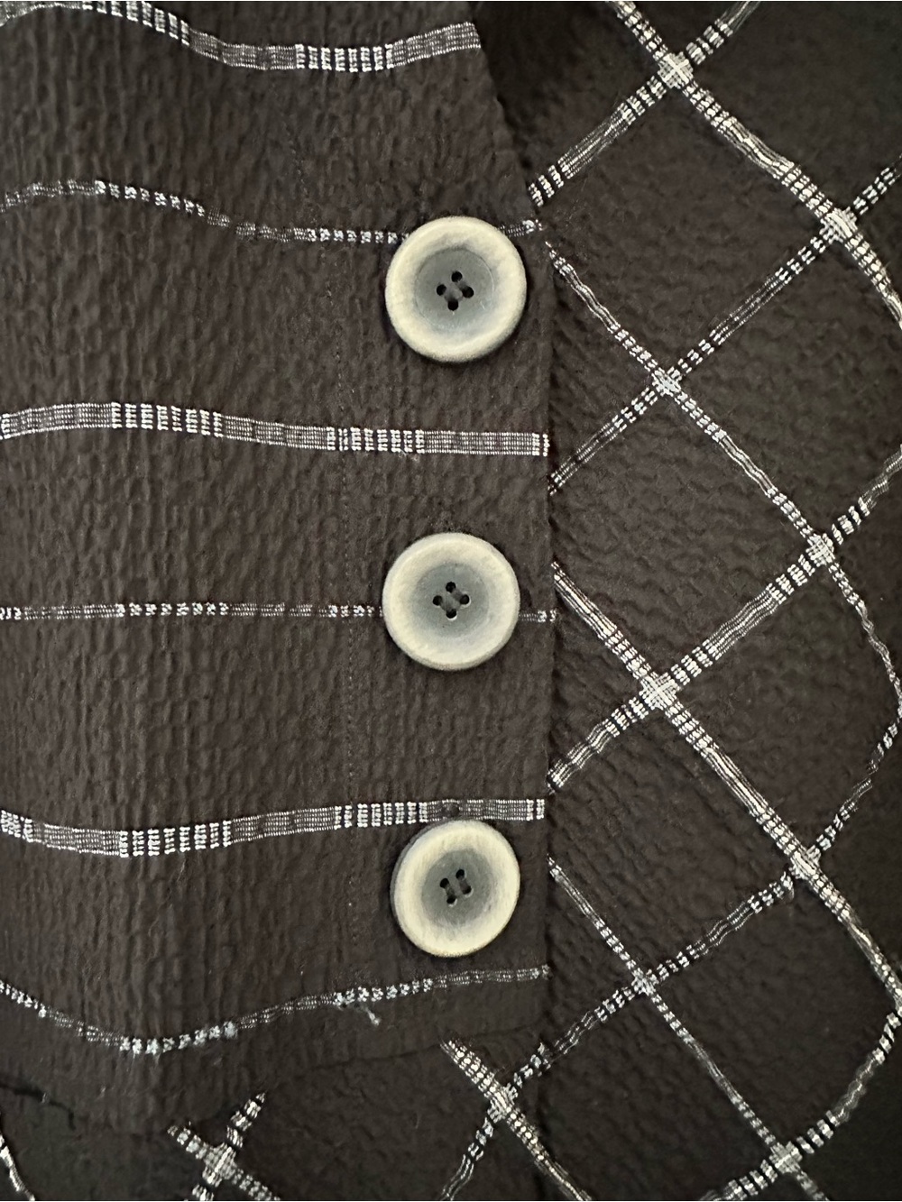 Habitat Textured Black Button-Front Jacket Top with White Windowpane Trim Small - Picture 3 of 7